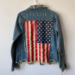 UNIF Distressed American Flag Denim Jacket